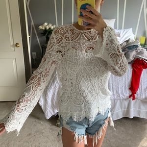 White Long Sleeve Lace Top